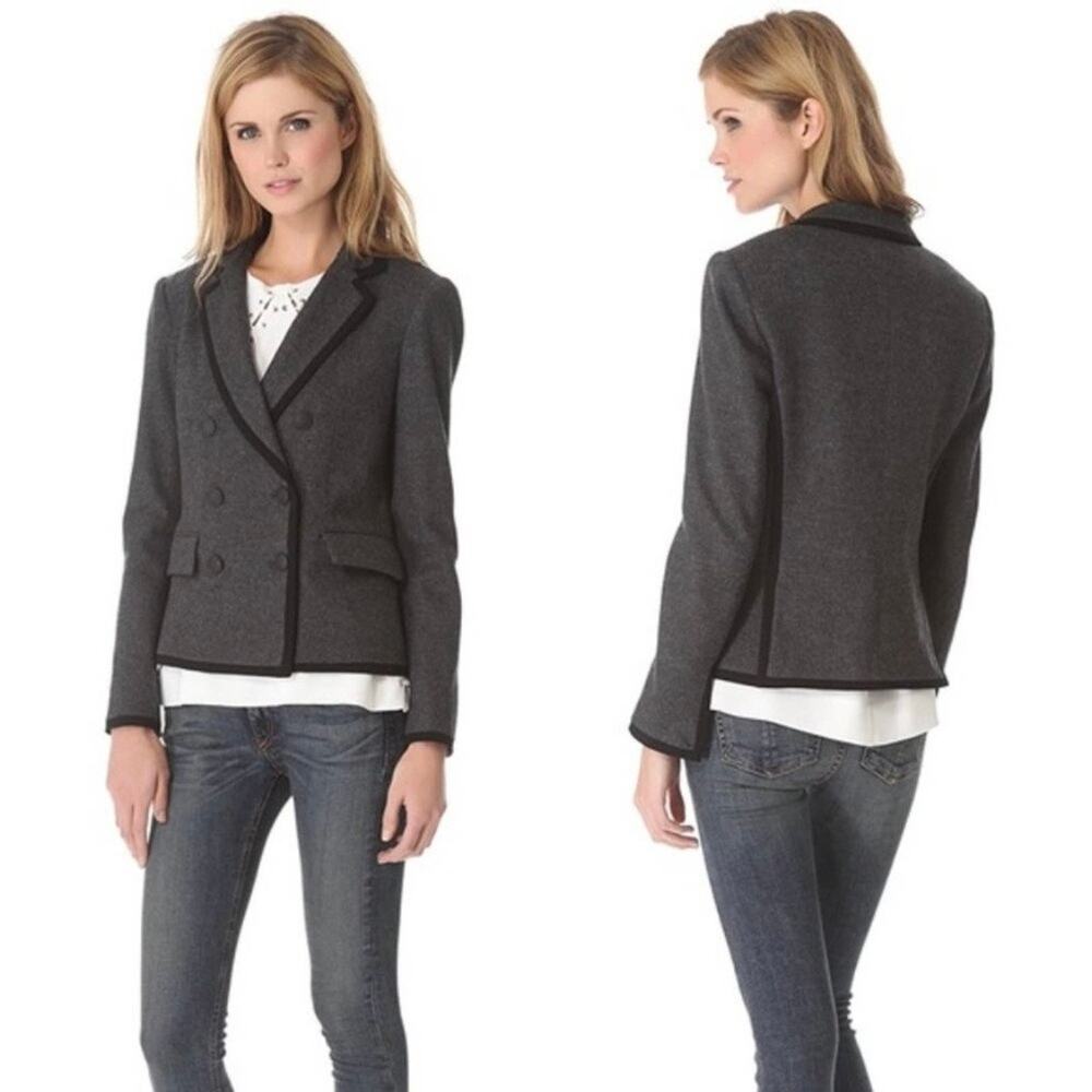 RAG AND BONE Wool Harrow Blazer Womens 2 Gray Black Trim Double Breasted Button - Picture 15 of 15